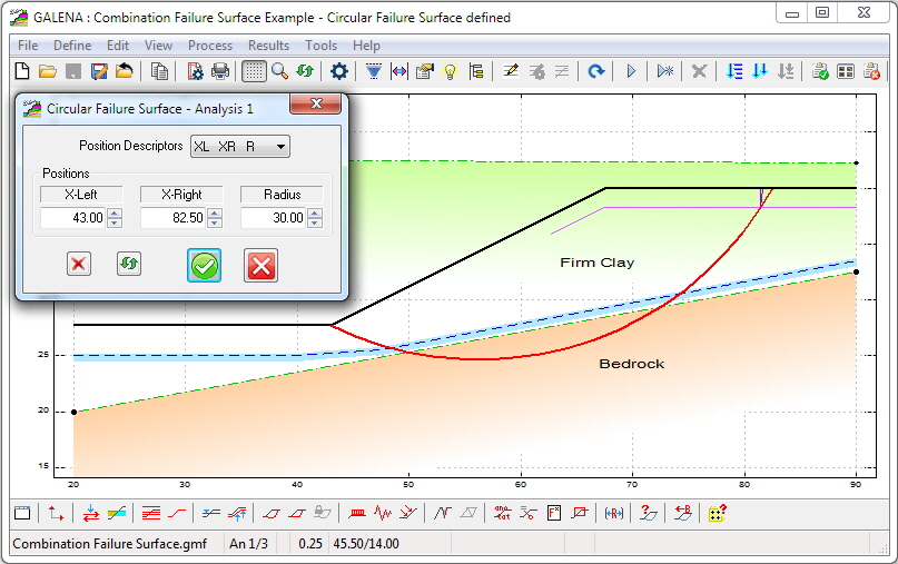 GALENA's method of circular failure  surface definition is quick and easy