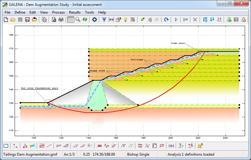 The slope surface can be repositioned without the need to redefine any of the material profiles