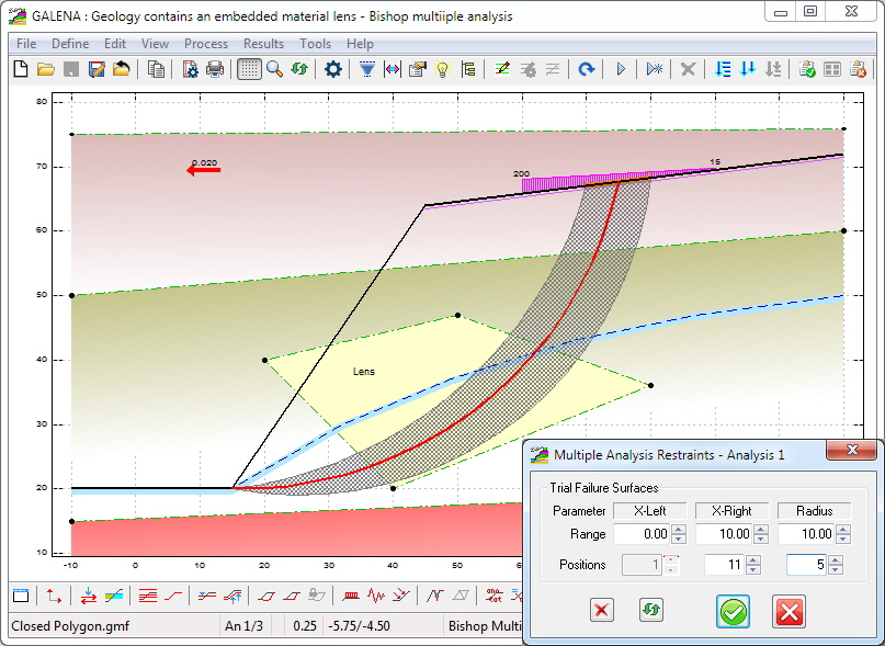 Restraints (shown in orange) control the area of seaching during multiple analyses